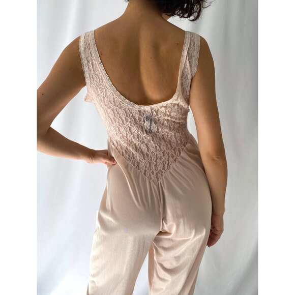 80s vintage pink lace lingerie sleeveless one piece jumpsuit romper nightgown - Picture 5 of 9